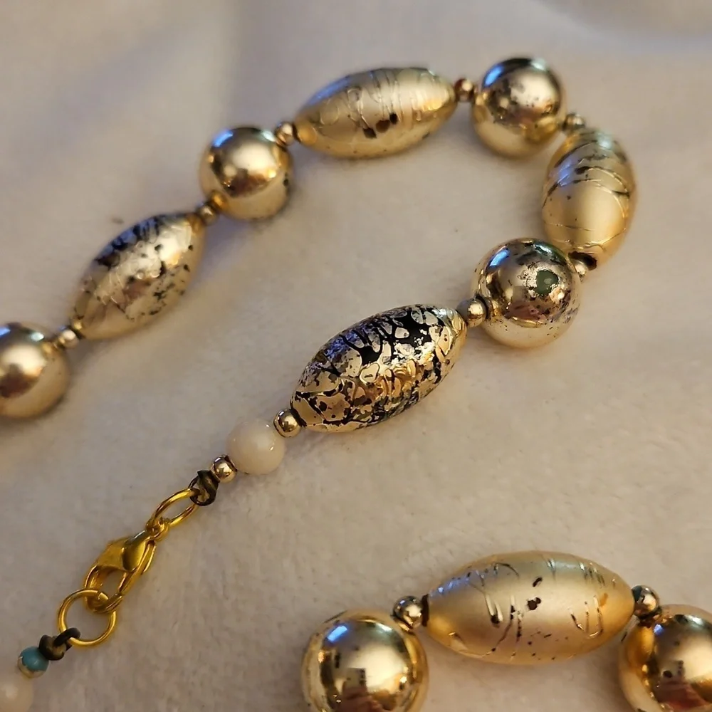 Vintage Estate MCM Gold Splattered Glass Beaded Necklace